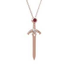 Kılıç Kolye - Kök yakut ve swarovski 925 ayar rose altın kaplama gümüş kolye (40 cm rose altın rolo zincir) #45qoam