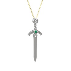 Swarovski ve yeşil kuvars 8 ayar beyaz altın kolye (40 cm altın rolo zincir)