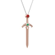 Garnet ve kök zümrüt 8 ayar rose altın kolye (40 cm gümüş rolo zincir)