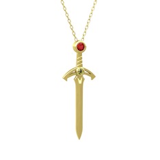 Kılıç Kolye - Garnet ve peridot 14 ayar altın kolye (40 cm altın rolo zincir) #4m4us0