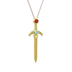 Garnet ve akuamarin 18 ayar altın kolye (40 cm rose altın rolo zincir)