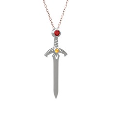Kılıç Kolye - Garnet ve sitrin 8 ayar beyaz altın kolye (40 cm gümüş rolo zincir) #4pb1oz