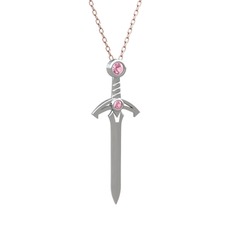 Kılıç Kolye - Pembe kuvars 14 ayar beyaz altın kolye (40 cm rose altın rolo zincir) #4rabk7