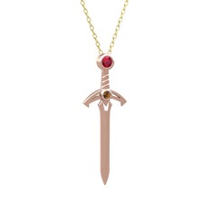 Kılıç Kolye - Rodolit garnet ve dumanlı kuvars 14 ayar rose altın kolye (40 cm gümüş rolo zincir) #4tjf24