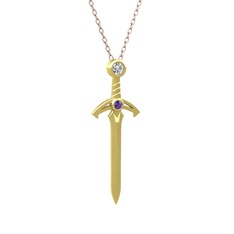 Kılıç Kolye - Swarovski ve ametist 18 ayar altın kolye (40 cm rose altın rolo zincir) #4xh9ho