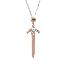Kılıç Kolye - Peridot ve akuamarin 925 ayar rose altın kaplama gümüş kolye (40 cm beyaz altın rolo zincir) #5eqpd1