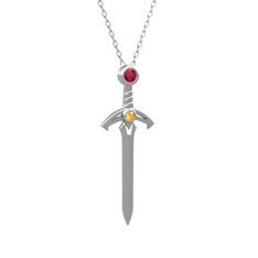 Kılıç Kolye - Rodolit garnet ve sitrin 925 ayar gümüş kolye (40 cm gümüş rolo zincir) #5khmll