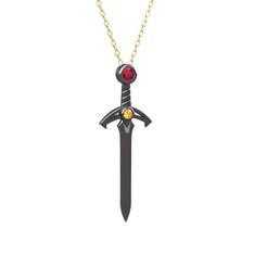 Kılıç Kolye - Rodolit garnet ve sitrin 925 ayar siyah rodyum kaplama gümüş kolye (40 cm gümüş rolo zincir) #5p84pb