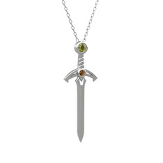 Kılıç Kolye - Peridot ve dumanlı kuvars 18 ayar beyaz altın kolye (40 cm beyaz altın rolo zincir) #5rd520
