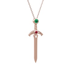 Yeşil kuvars ve rodolit garnet 18 ayar rose altın kolye (40 cm rose altın rolo zincir)
