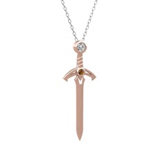 Kılıç Kolye - Swarovski ve dumanlı kuvars 925 ayar rose altın kaplama gümüş kolye (40 cm beyaz altın rolo zincir) #5xzmue