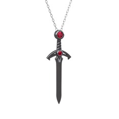 Kılıç Kolye - Rodolit garnet 925 ayar siyah rodyum kaplama gümüş kolye (40 cm beyaz altın rolo zincir) #62q9g2