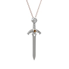 Kılıç Kolye - Swarovski ve dumanlı kuvars 14 ayar beyaz altın kolye (40 cm gümüş rolo zincir) #68xzib