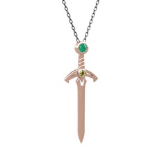 Kılıç Kolye - Kök zümrüt ve peridot 18 ayar rose altın kolye (40 cm gümüş rolo zincir) #6ax5su