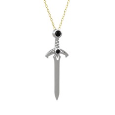 Siyah zirkon 14 ayar beyaz altın kolye (40 cm altın rolo zincir)