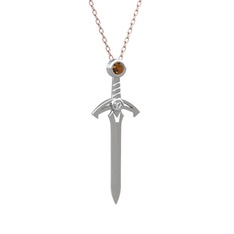 Dumanlı kuvars ve beyaz zirkon 8 ayar beyaz altın kolye (40 cm rose altın rolo zincir)