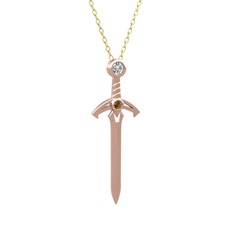 Kılıç Kolye - Beyaz zirkon ve dumanlı kuvars 8 ayar rose altın kolye (40 cm altın rolo zincir) #6mepb1