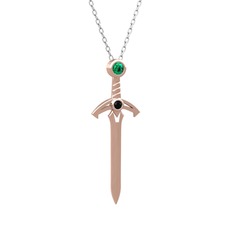 Kılıç Kolye - Yeşil kuvars ve siyah zirkon 8 ayar rose altın kolye (40 cm beyaz altın rolo zincir) #6pg9bf