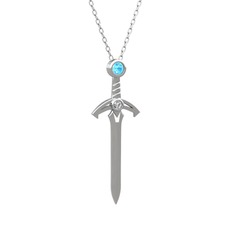 Kılıç Kolye - Akuamarin ve beyaz zirkon 18 ayar beyaz altın kolye (40 cm beyaz altın rolo zincir) #721xkt