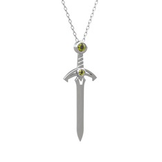 Peridot 18 ayar beyaz altın kolye (40 cm beyaz altın rolo zincir)