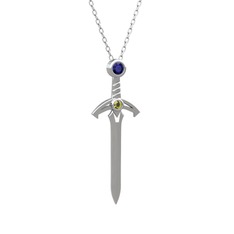 Kılıç Kolye - Lab safir ve peridot 14 ayar beyaz altın kolye (40 cm beyaz altın rolo zincir) #7ah946