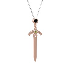 Kılıç Kolye - Siyah zirkon ve peridot 14 ayar rose altın kolye (40 cm beyaz altın rolo zincir) #7facll