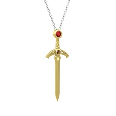 Kılıç Kolye - Garnet ve dumanlı kuvars 18 ayar altın kolye (40 cm beyaz altın rolo zincir) #7fr4tu