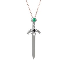 Kılıç Kolye - Kök zümrüt ve siyah zirkon 925 ayar gümüş kolye (40 cm gümüş rolo zincir) #7g1x1j