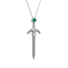Kılıç Kolye - Yeşil kuvars ve swarovski 925 ayar gümüş kolye (40 cm beyaz altın rolo zincir) #7i6axi