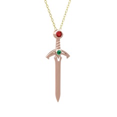 Kılıç Kolye - Garnet ve yeşil kuvars 8 ayar rose altın kolye (40 cm altın rolo zincir) #7pjmx5