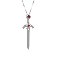 Kılıç Kolye - Kök yakut ve garnet 18 ayar beyaz altın kolye (40 cm beyaz altın rolo zincir) #7q516j