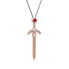 Rodolit garnet ve swarovski 18 ayar rose altın kolye (40 cm gümüş rolo zincir)