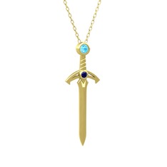 Kılıç Kolye - Akuamarin ve lab safir 18 ayar altın kolye (40 cm altın rolo zincir) #841esa