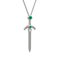Kılıç Kolye - Yeşil kuvars 14 ayar beyaz altın kolye (40 cm gümüş rolo zincir) #86i8ln