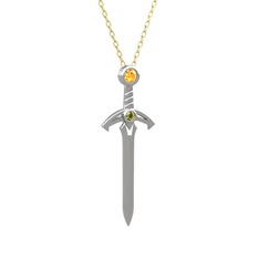 Kılıç Kolye - Sitrin ve peridot 8 ayar beyaz altın kolye (40 cm altın rolo zincir) #88mfe