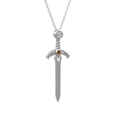 Kılıç Kolye - Swarovski ve dumanlı kuvars 14 ayar beyaz altın kolye (40 cm beyaz altın rolo zincir) #892pdw