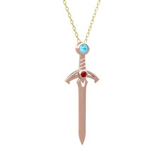 Kılıç Kolye - Akuamarin ve garnet 14 ayar rose altın kolye (40 cm altın rolo zincir) #8bvr23