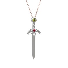 Kılıç Kolye - Peridot ve rodolit garnet 925 ayar gümüş kolye (40 cm gümüş rolo zincir) #8e6gc9