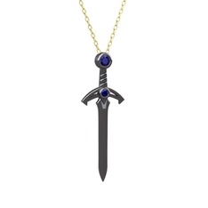 Kılıç Kolye - Lab safir 925 ayar siyah rodyum kaplama gümüş kolye (40 cm altın rolo zincir) #8hfldq