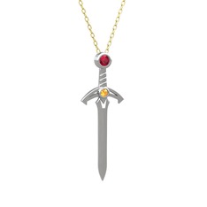 Rodolit garnet ve sitrin 14 ayar beyaz altın kolye (40 cm altın rolo zincir)