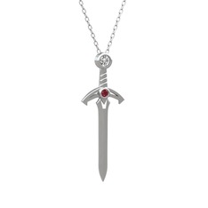 Kılıç Kolye - Swarovski ve kök yakut 18 ayar beyaz altın kolye (40 cm beyaz altın rolo zincir) #95pse
