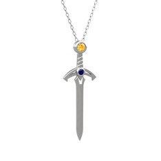 Sitrin ve lab safir 925 ayar gümüş kolye (40 cm beyaz altın rolo zincir)