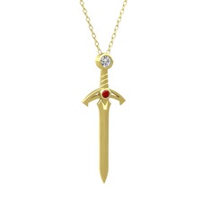 Kılıç Kolye - Pırlanta ve garnet 8 ayar altın kolye (0.08 karat, 40 cm altın rolo zincir) #9ko6hy