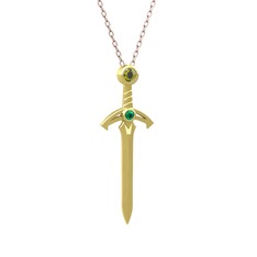 Kılıç Kolye - Peridot ve yeşil kuvars 925 ayar altın kaplama gümüş kolye (40 cm gümüş rolo zincir) #9tcub8