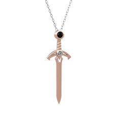 Siyah zirkon ve pırlanta 14 ayar rose altın kolye (0.036 karat, 40 cm beyaz altın rolo zincir)