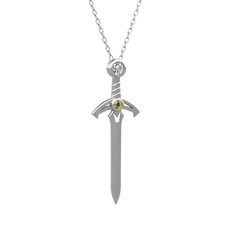 Kılıç Kolye - Pırlanta ve peridot 925 ayar gümüş kolye (0.08 karat, 40 cm beyaz altın rolo zincir) #aahhv3