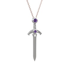 Ametist 14 ayar beyaz altın kolye (40 cm rose altın rolo zincir)