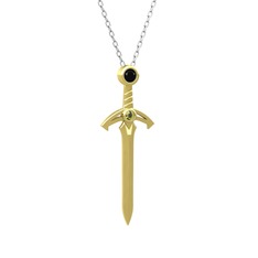 Kılıç Kolye - Siyah zirkon ve peridot 925 ayar altın kaplama gümüş kolye (40 cm beyaz altın rolo zincir) #ar4z88