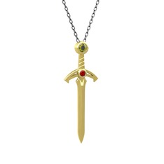 Kılıç Kolye - Peridot ve garnet 14 ayar altın kolye (40 cm gümüş rolo zincir) #as1w8s