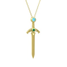 Kılıç Kolye - Akuamarin ve yeşil kuvars 8 ayar altın kolye (40 cm altın rolo zincir) #awv2yg